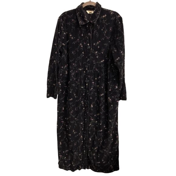 VTG Talbots Wide Wale Corduroy Floral Maxi Dress sz 14 front button Boho Cottage - Picture 1 of 7